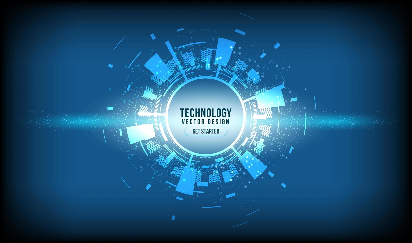 Abstract glowing technology circle on blue gradient vector