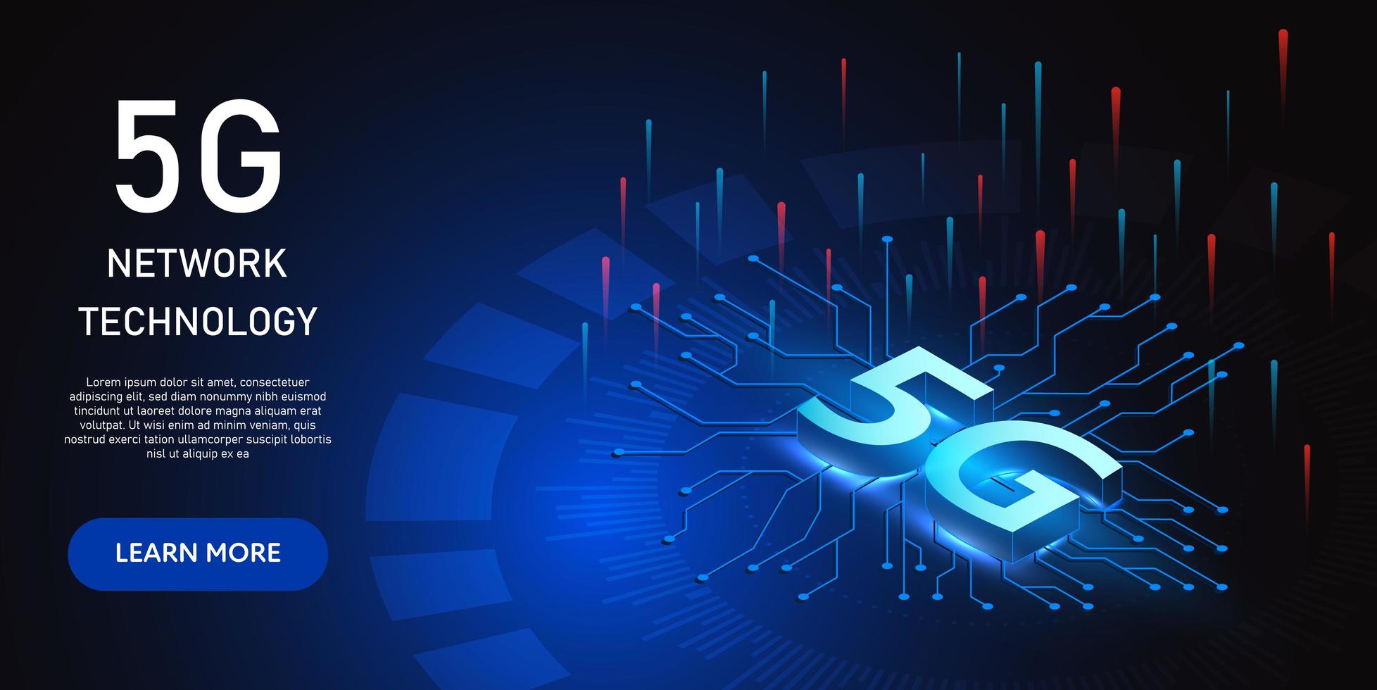 diseño isométrico de tecnología de red de 5g azul brillante vector