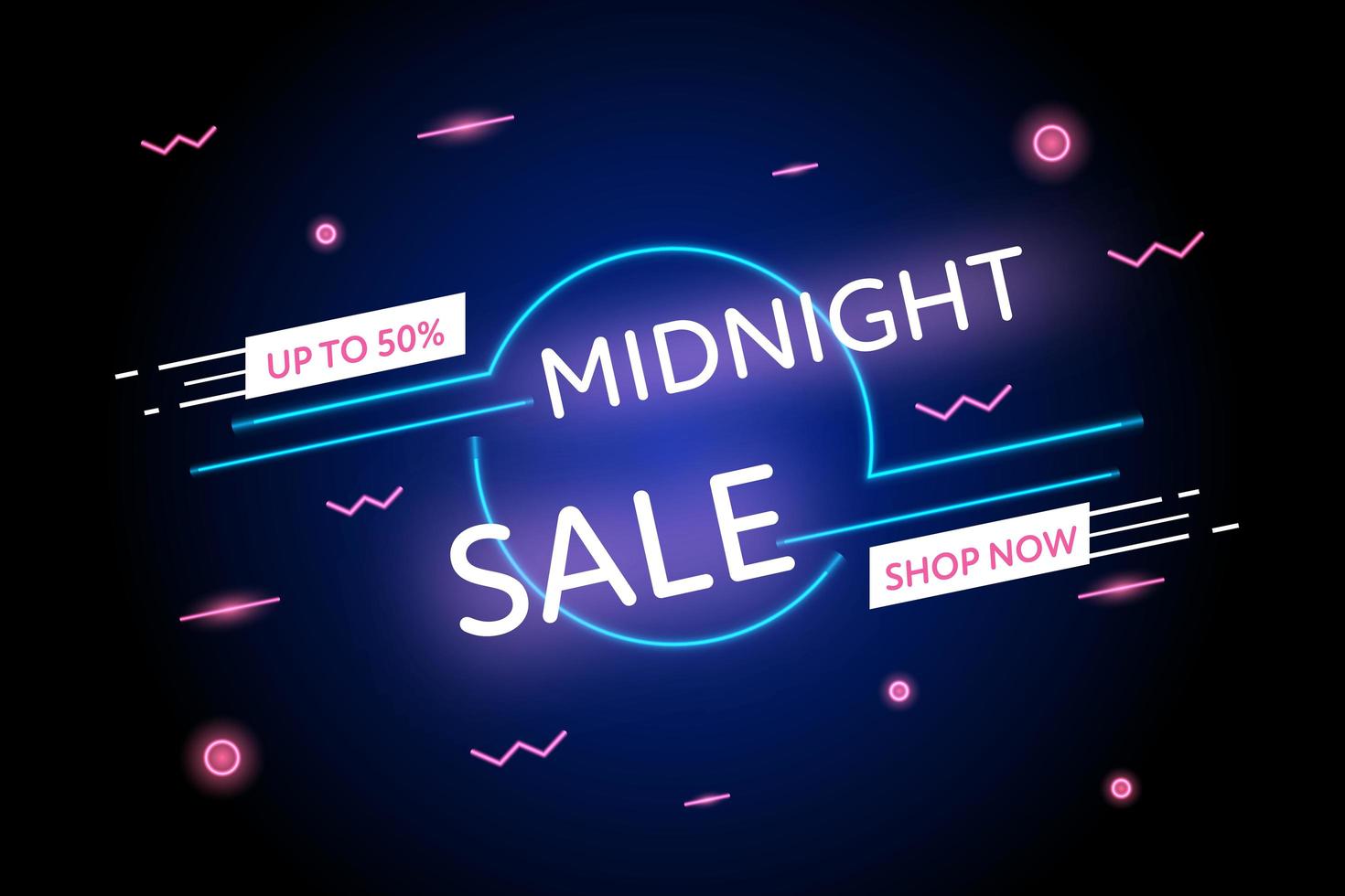 Midnight sale neon promotion banner vector