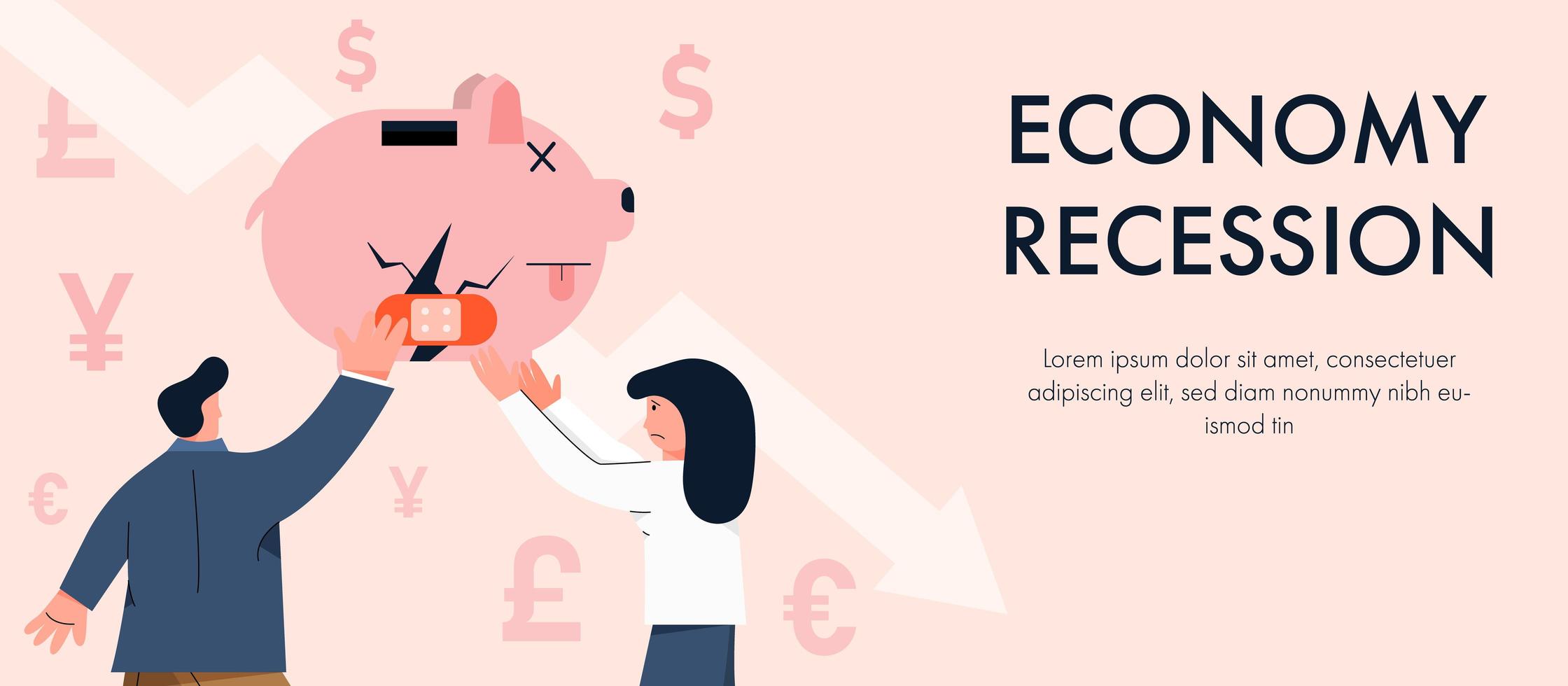 diseño de recesión económica con personas reparando hucha vector