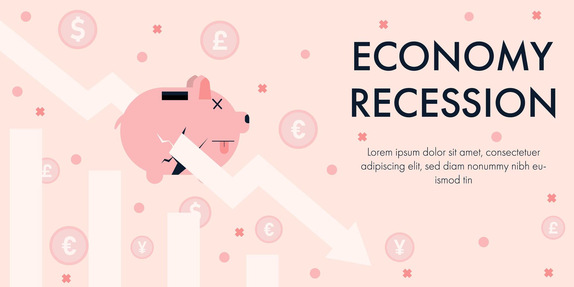 Economy recession design with downward arrow through piggy bank vector