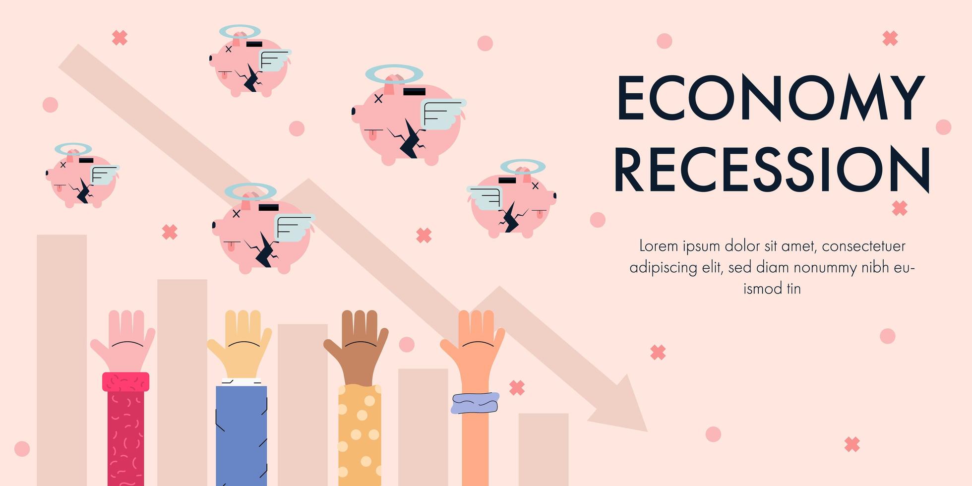 Economy recession design with hands reaching for piggy banks vector