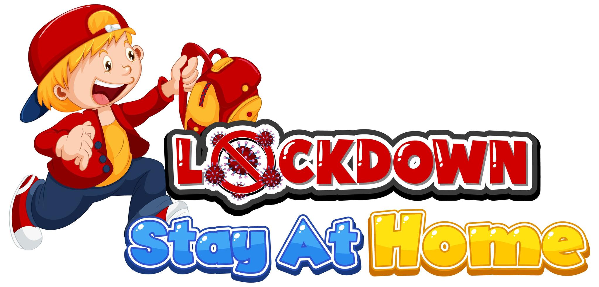 ''Lockdown Stay at Home'' with Happy Boy Running vector