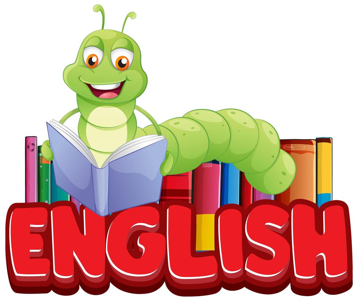 ''English'' with Bookworm Reading Book vector