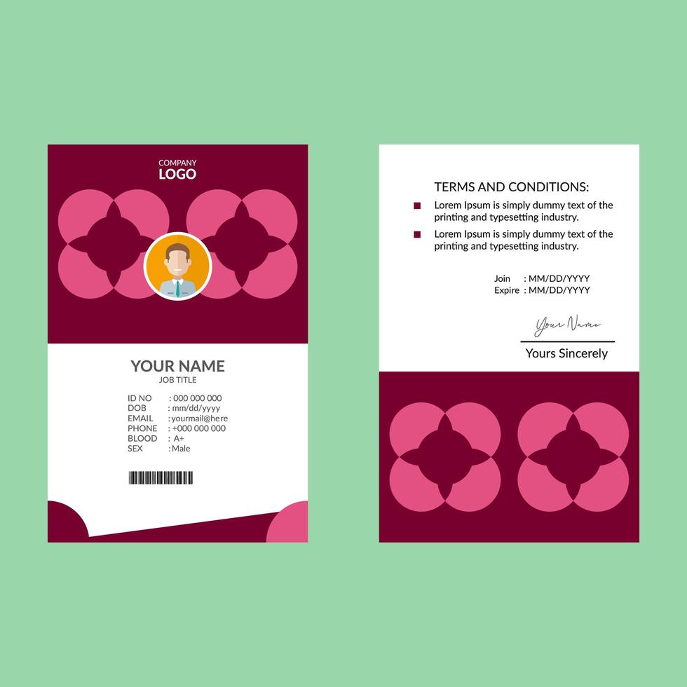 Pink Vertical ID Card Design Template vector