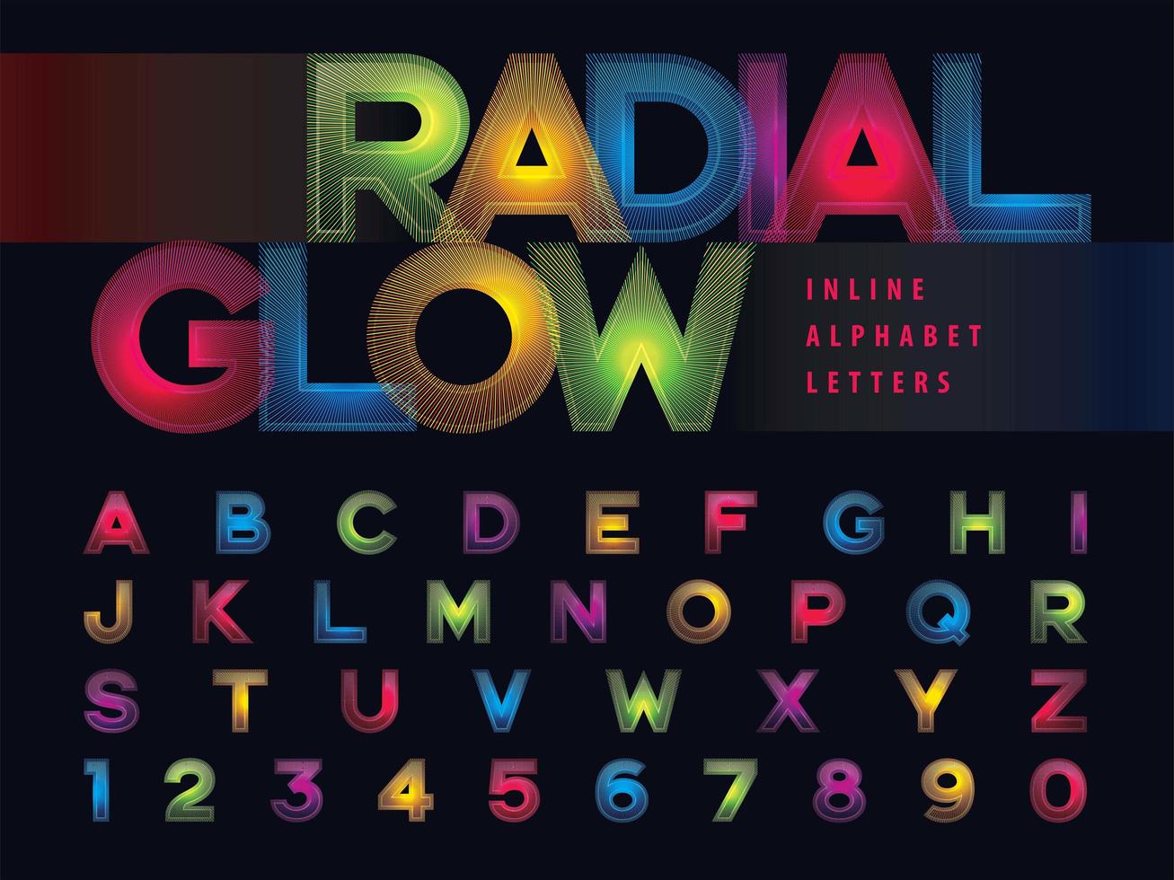 Radial Glow Alphabet Letters and numbers vector