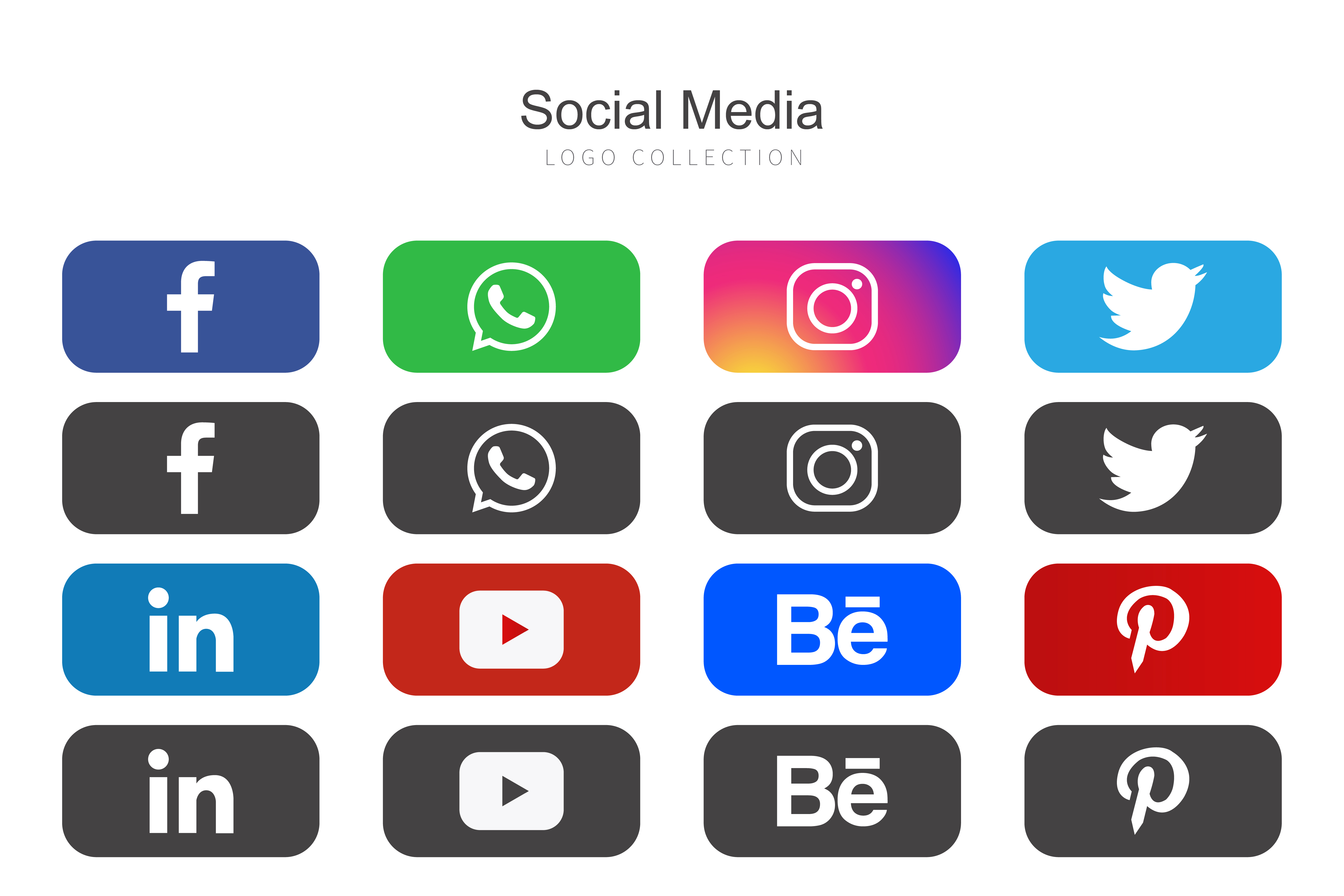 Rounded Rectangle Social Media Icons Set - Download Free Vectors