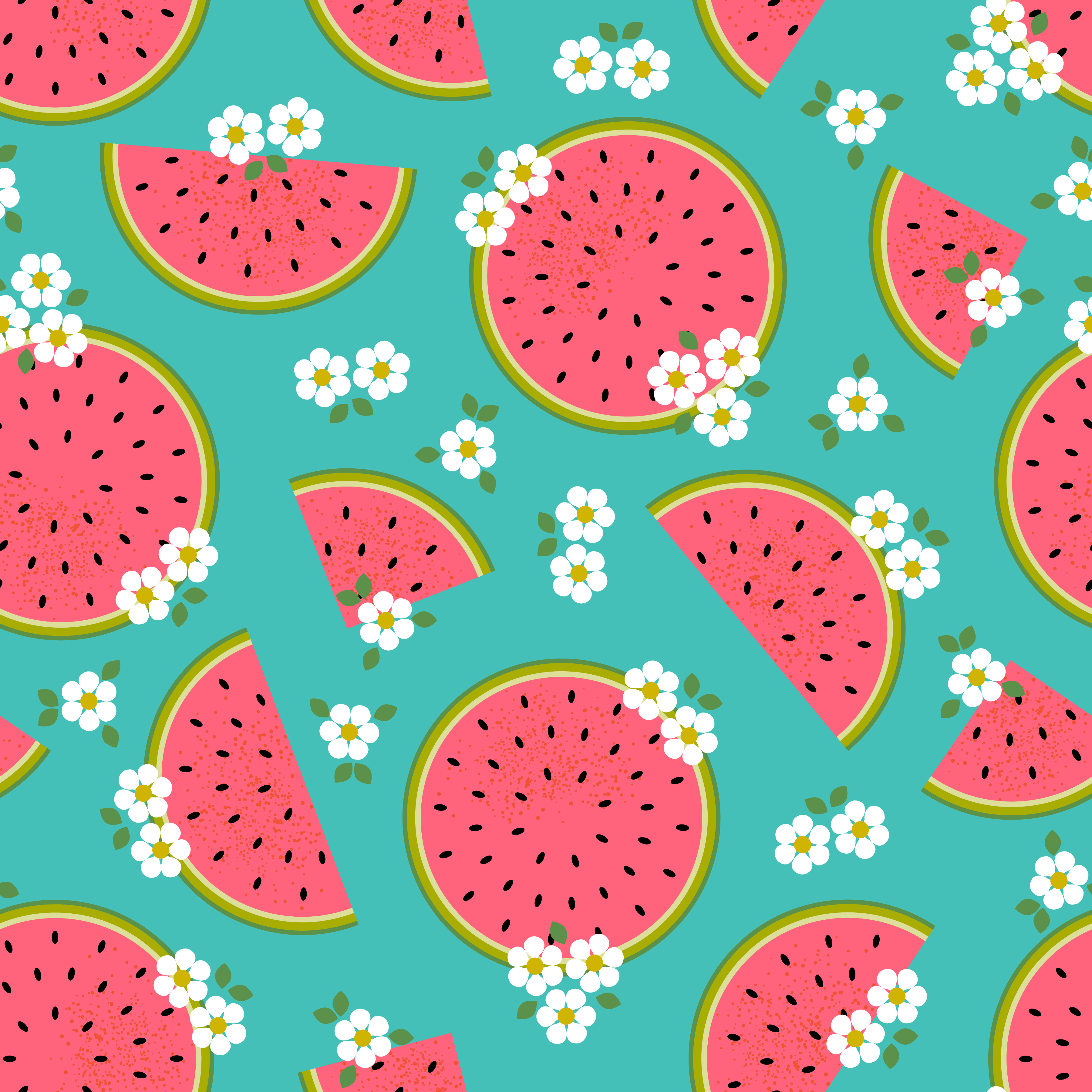 Retro watermelon slice and flower seamless pattern ...