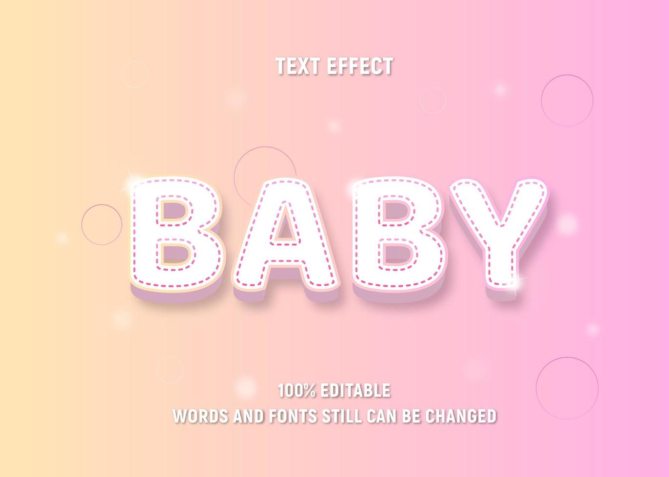 White editable baby text with pink stitched outline vector