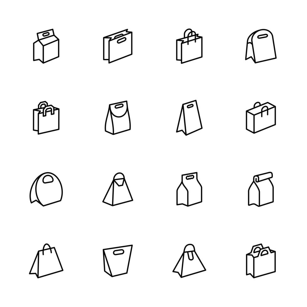 conjunto de iconos de línea de bolsa de papel vector