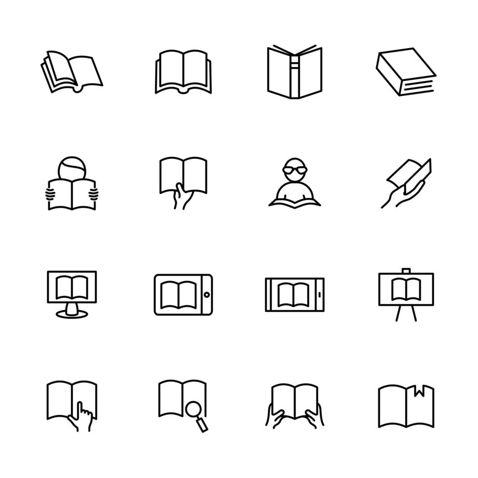 Set of Line Icons for Reading Activities vector