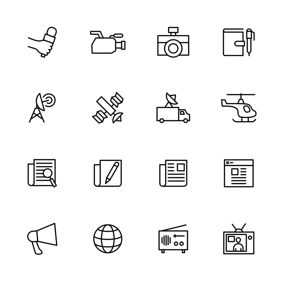 Set of Line Icons for News Reporter Activity vector