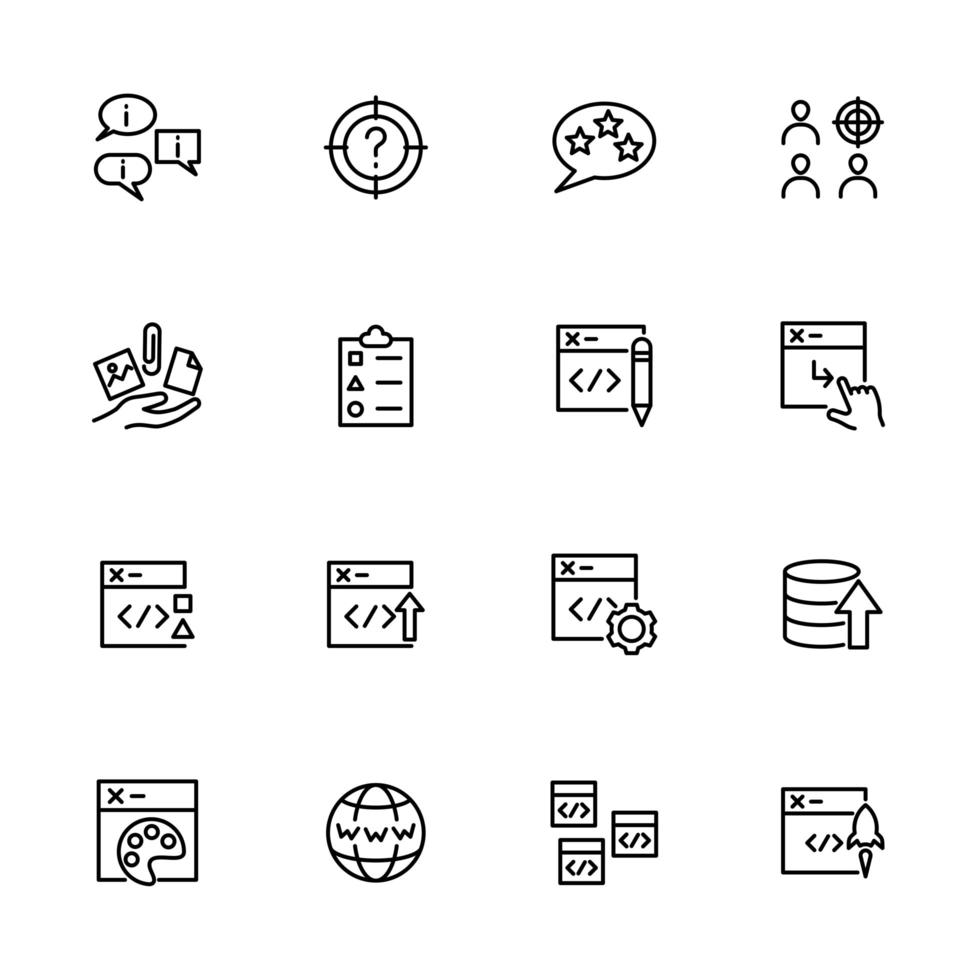 iconos de st de línea para la actividad de desarrollo web vector