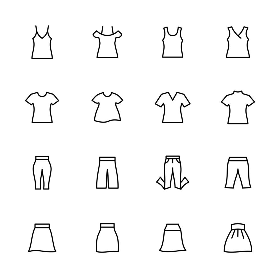 Casual Women's Clothes Icon Set  vector