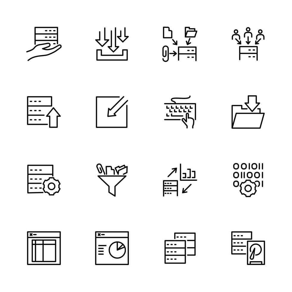 Set of data processing activity line icons vector