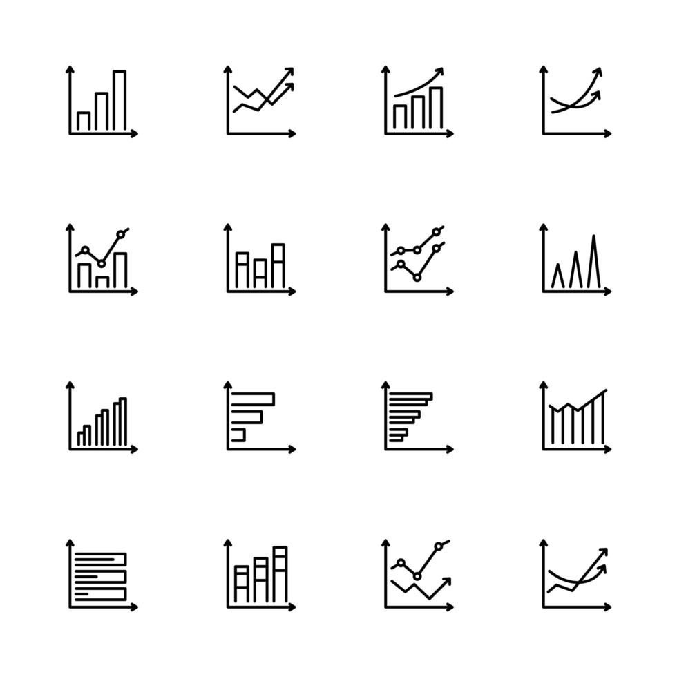 conjunto de iconos de línea de gráfico de crecimiento empresarial vector