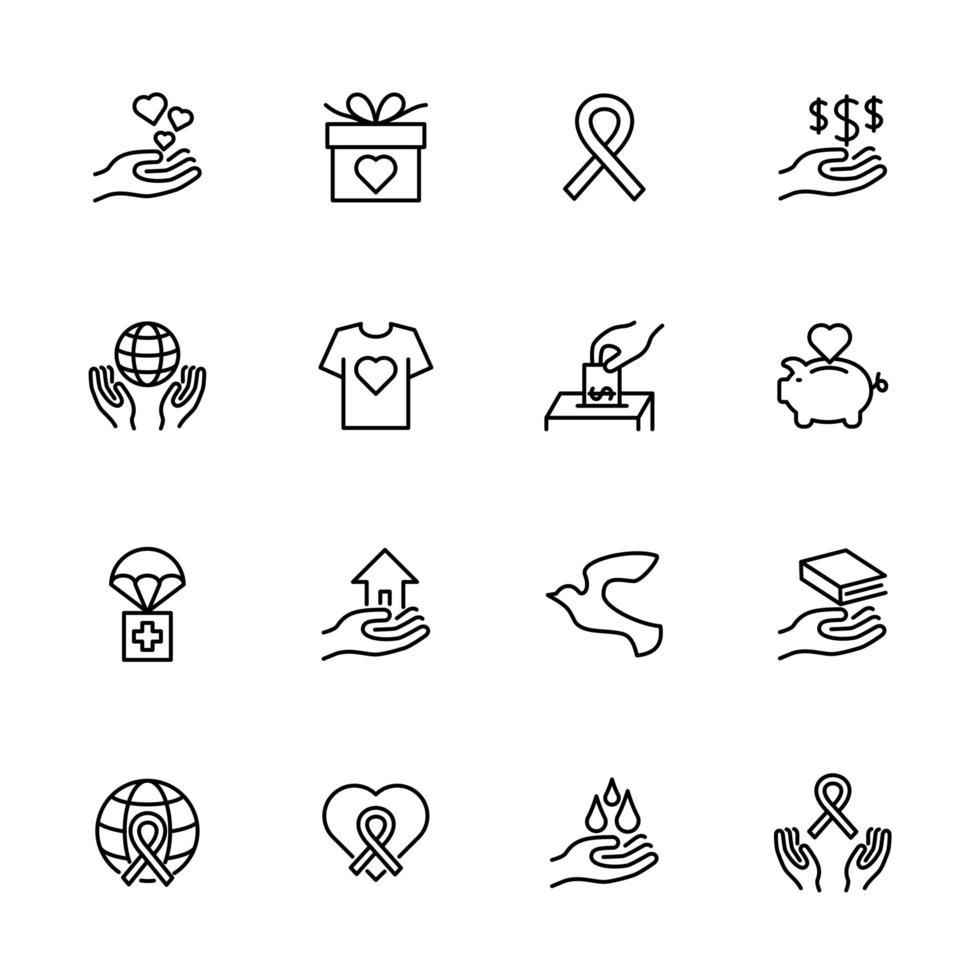 Charity and donation line icon set vector