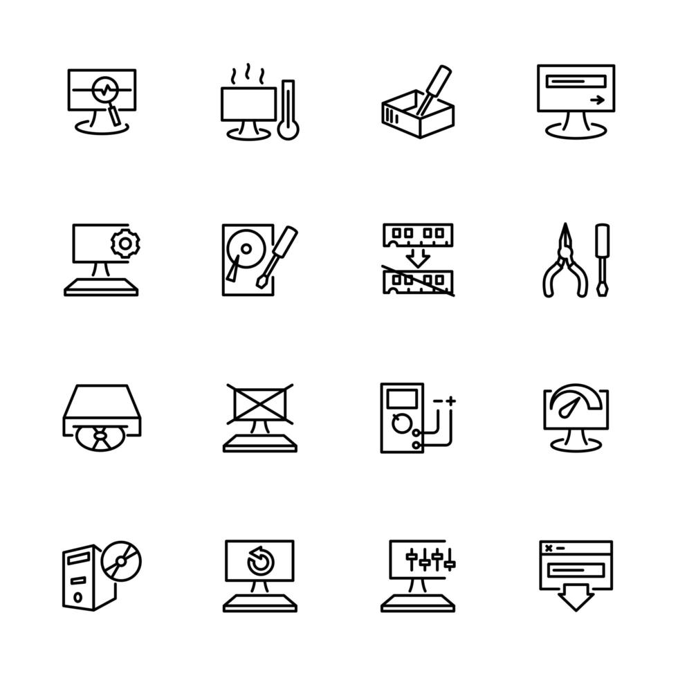 Set of Line Icons for Computer Repairing vector