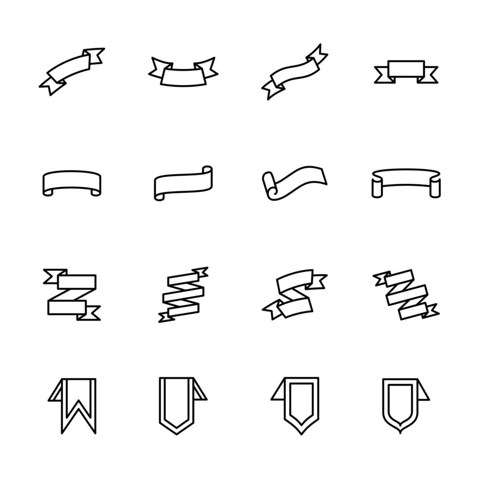 conjunto de iconos de línea de banner de cinta vector