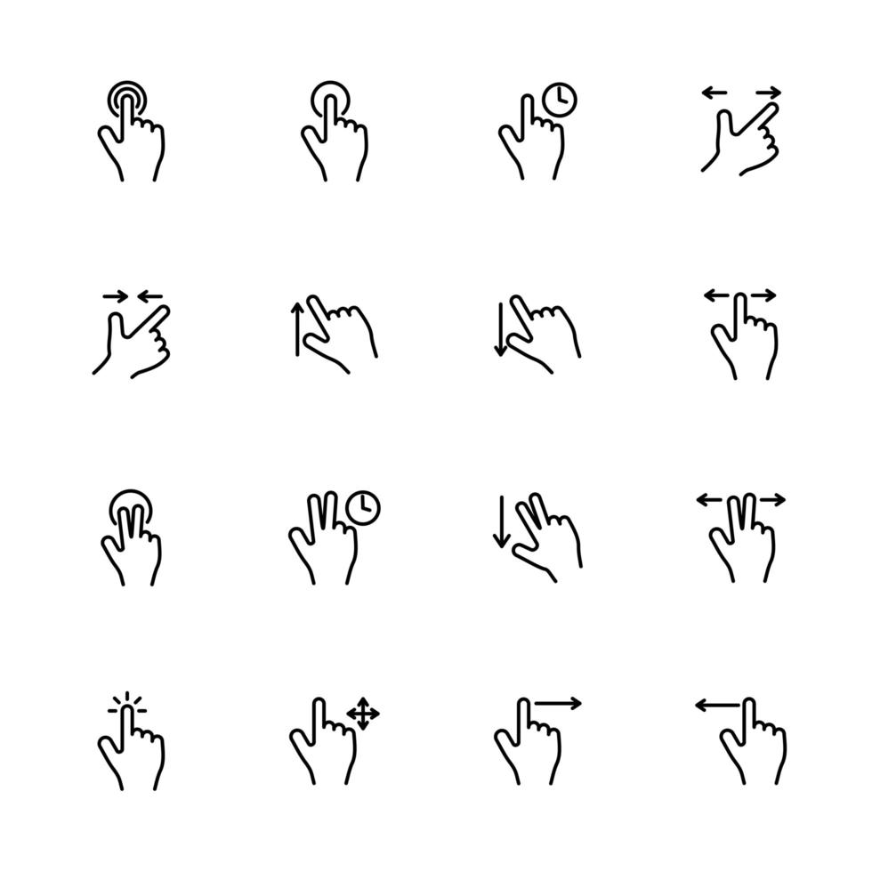 Touch Screen Finger Line Icon Set  vector