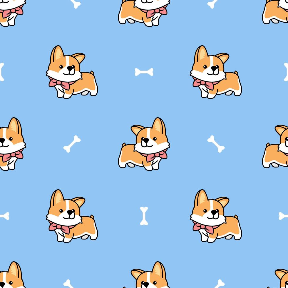 Cute welsh corgi puppy seamless pattern vector