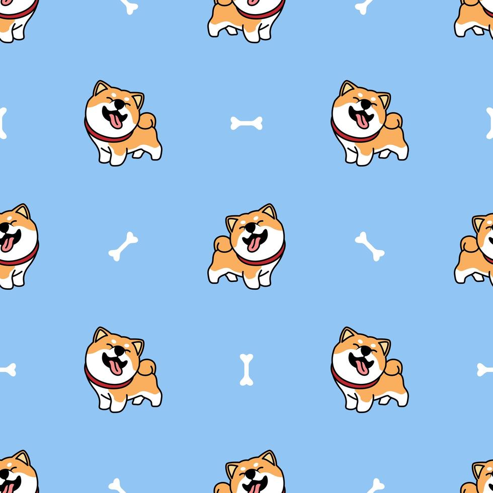 Gracioso shiba inu perro sonriendo dibujos animados de patrones sin fisuras vector