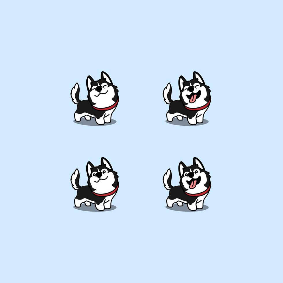 conjunto de dibujos animados lindo perro husky siberiano vector