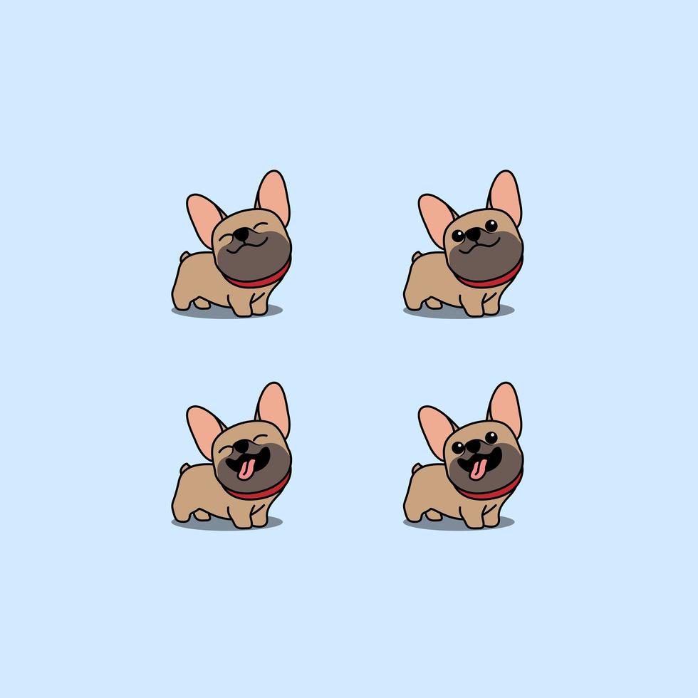 lindo conjunto de dibujos animados de bulldog francés marrón vector