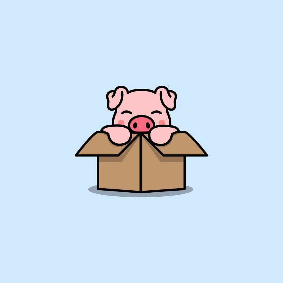 Cute pig in the box cartoon icon vector