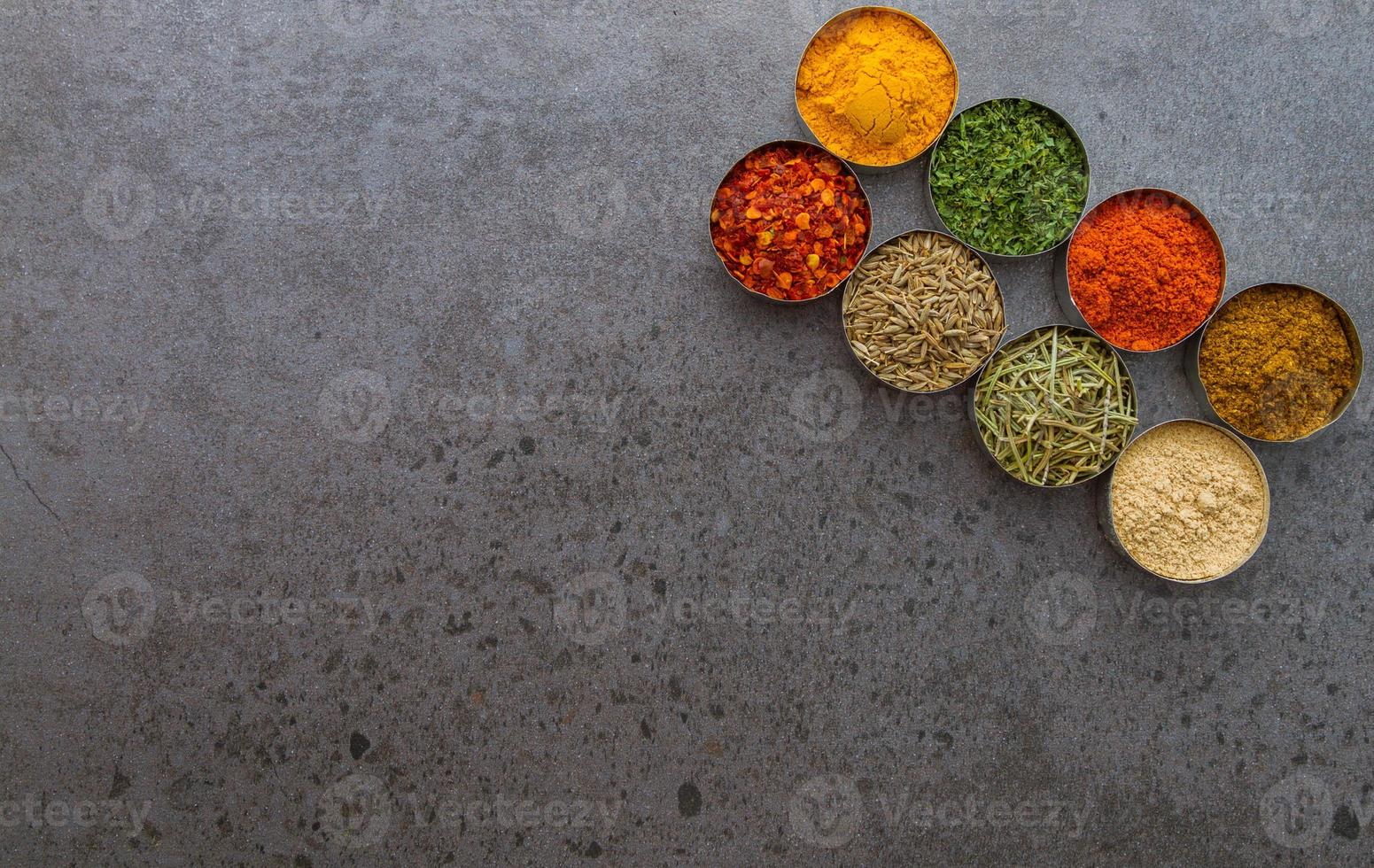 Spices mix selection background. photo