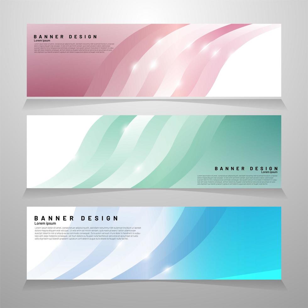 conjunto de banners abstractos de la curva en colores pastel vector