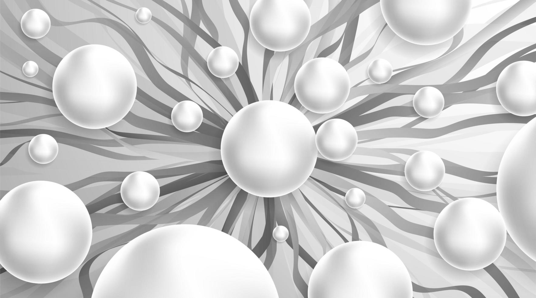 3d white spheres on curved grey lines vector