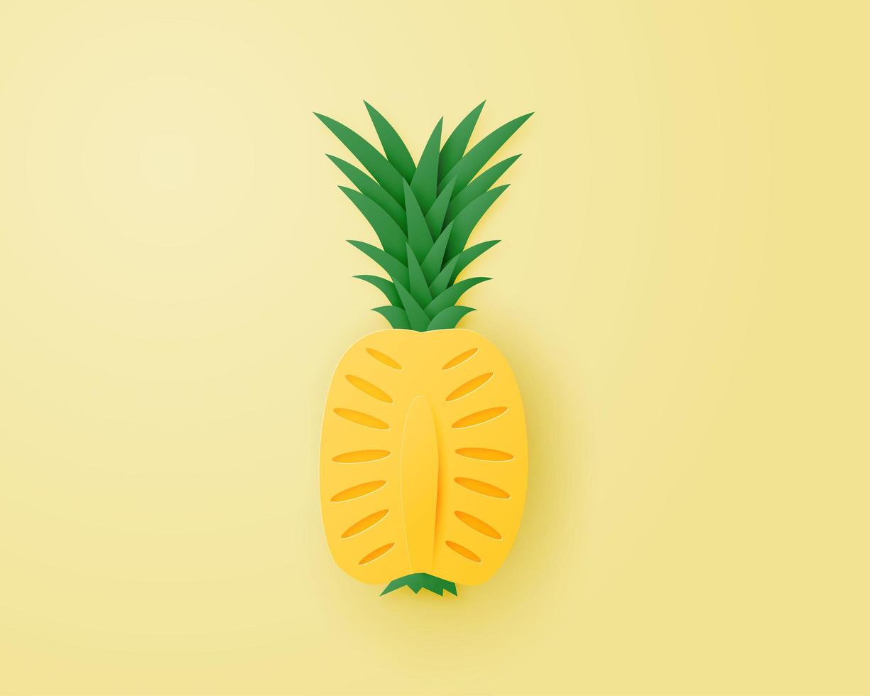 Sliced pineapple on yellow background. vector