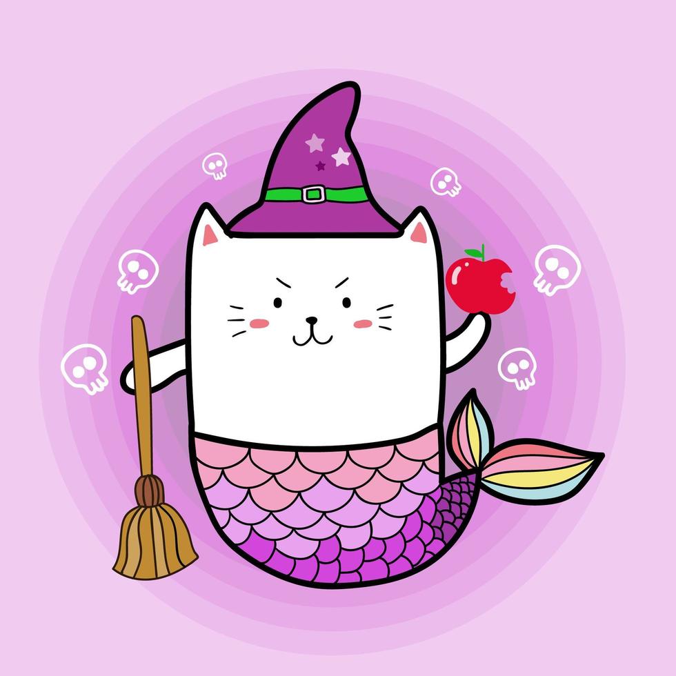 Witch cat mermaid  vector