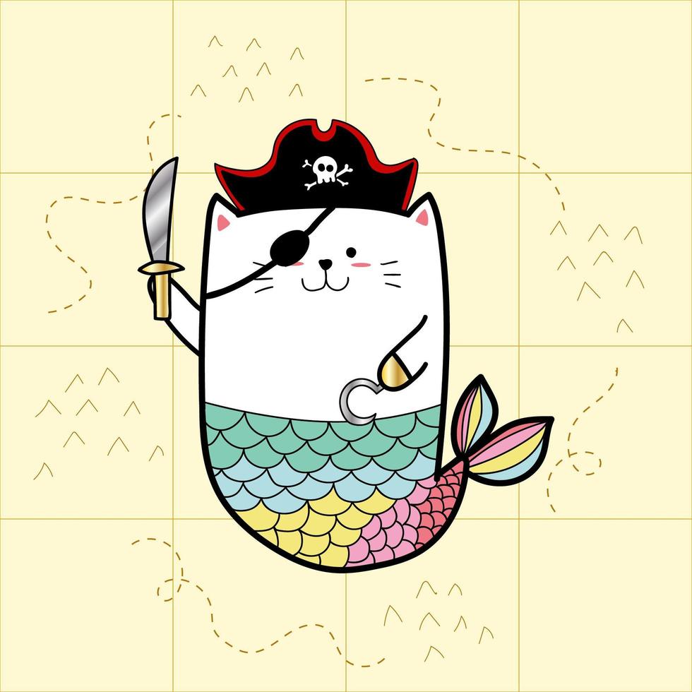 Pirate cat mermaid  vector