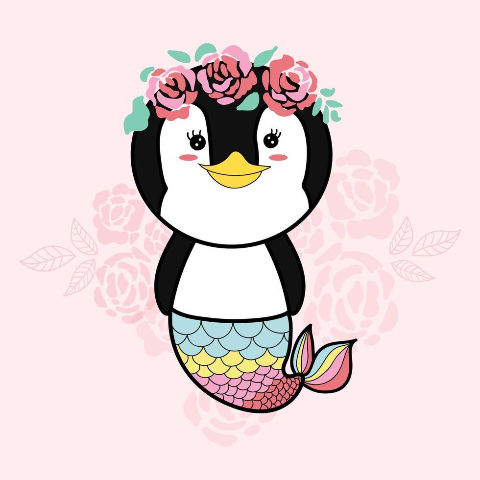 Penguin mermaid cartoon vector