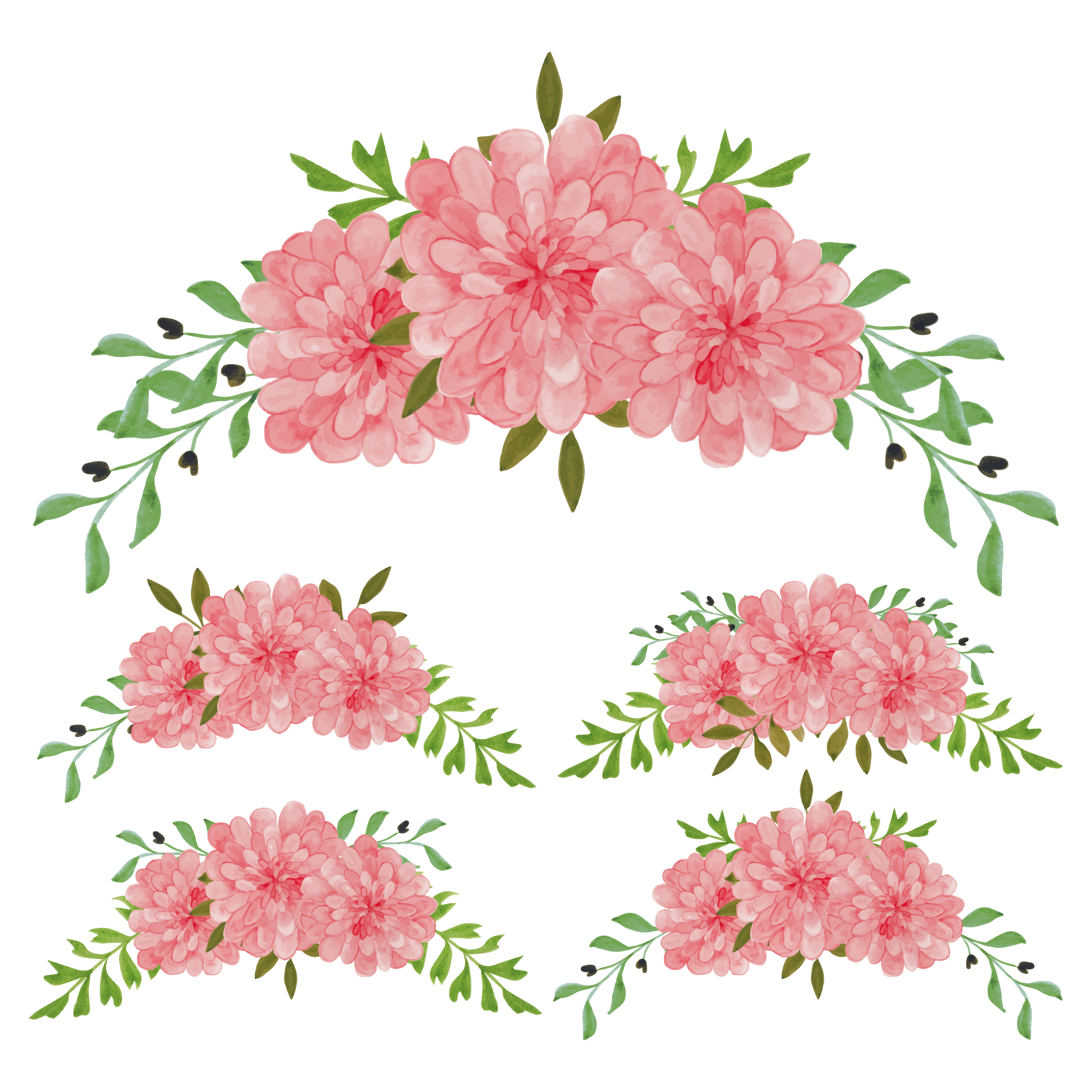 Vintage pink floral arrangement watercolor set 1183340 Vector Art at