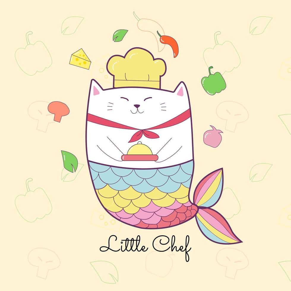Chef cat mermaid  vector