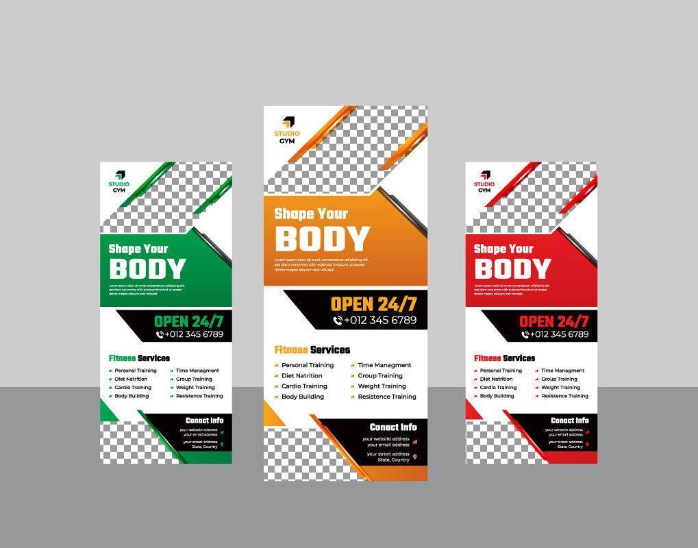 Fitness GYM Vertical Stand Banner Modern Template Set with Frame  vector