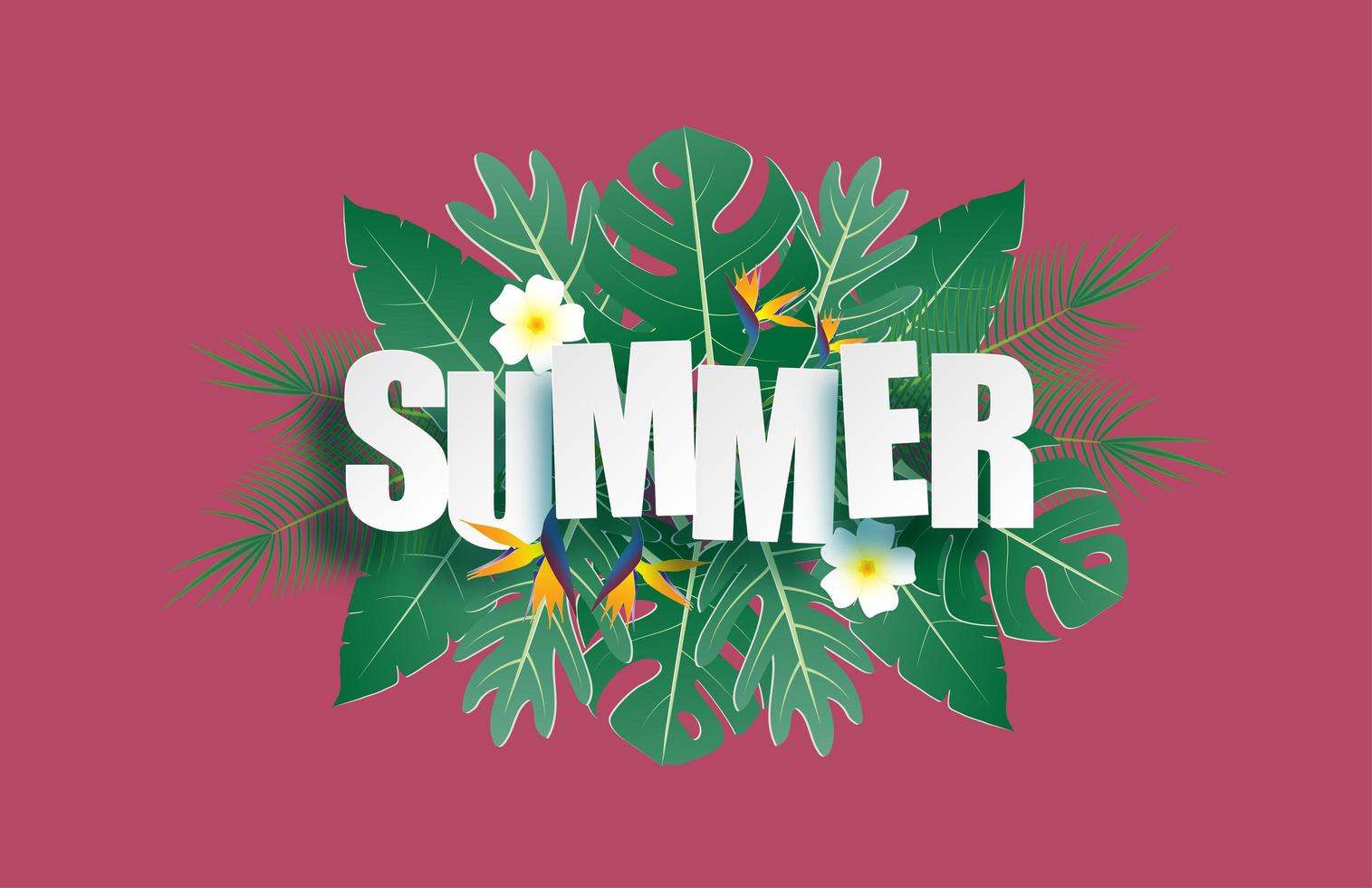 Hello summer banner with tropical leaves  vector