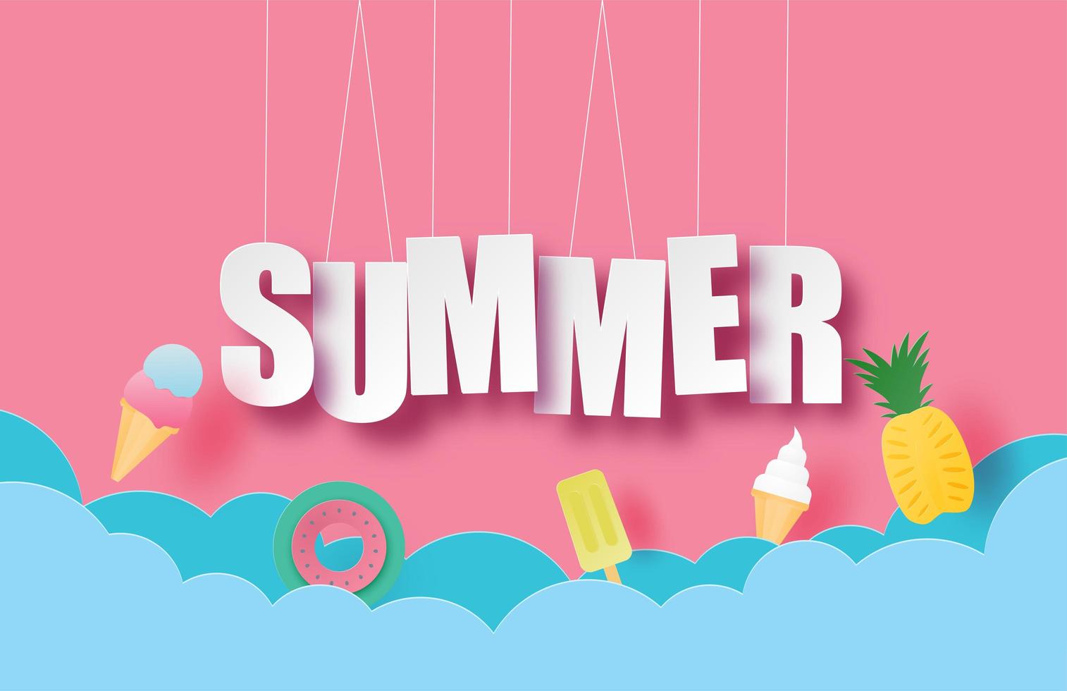 Hello summer hanging text vector