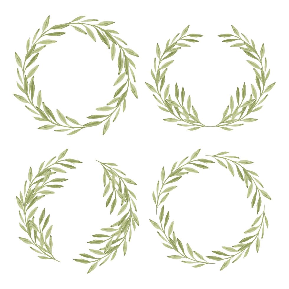 Watercolor green leaf wreath frame collection vector