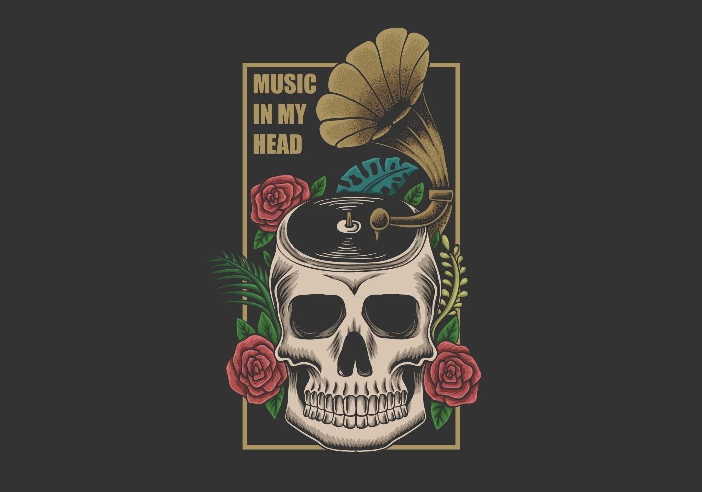 Skull music in Head vector