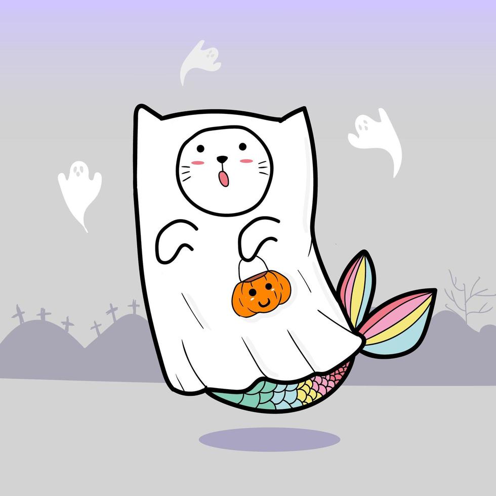 Ghost cat for Halloween vector