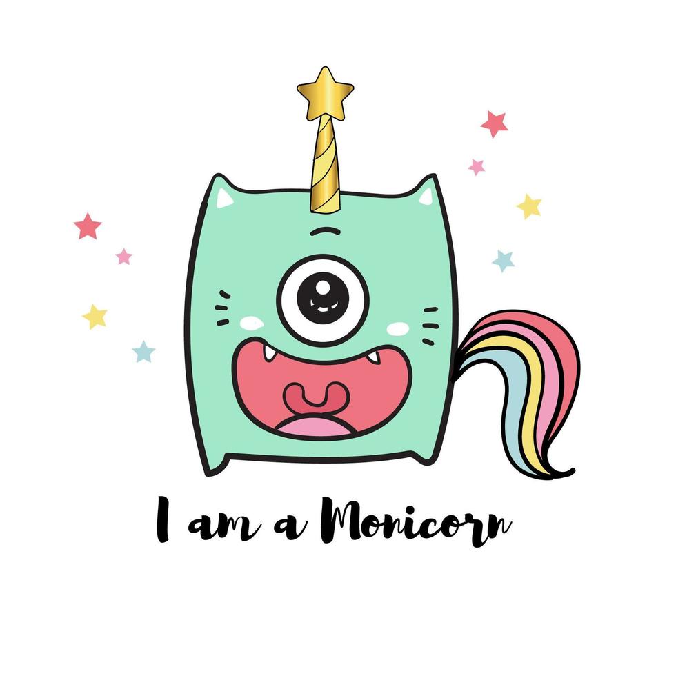 monstruo unicornio con colores pastel vector