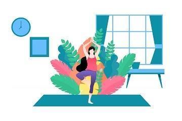 Vector illustration of a woman doing yoga in the house.