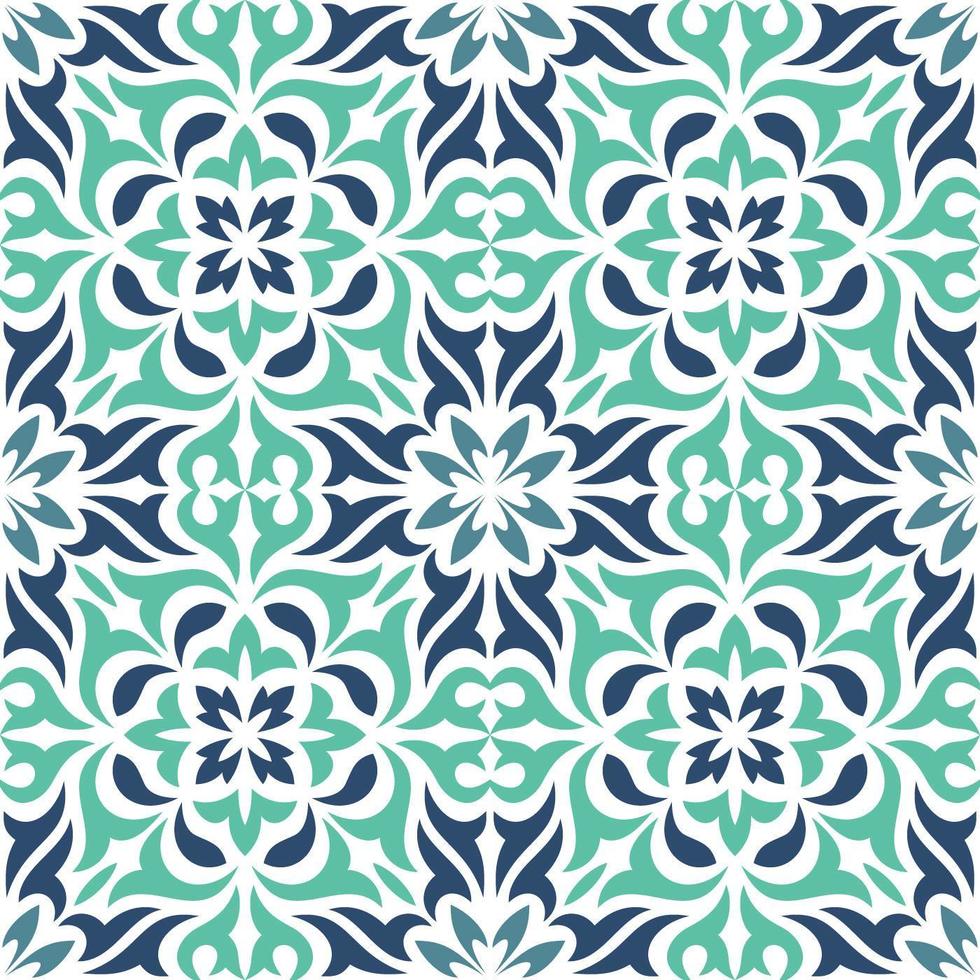 Blue decorative ornamental tile pattern vector