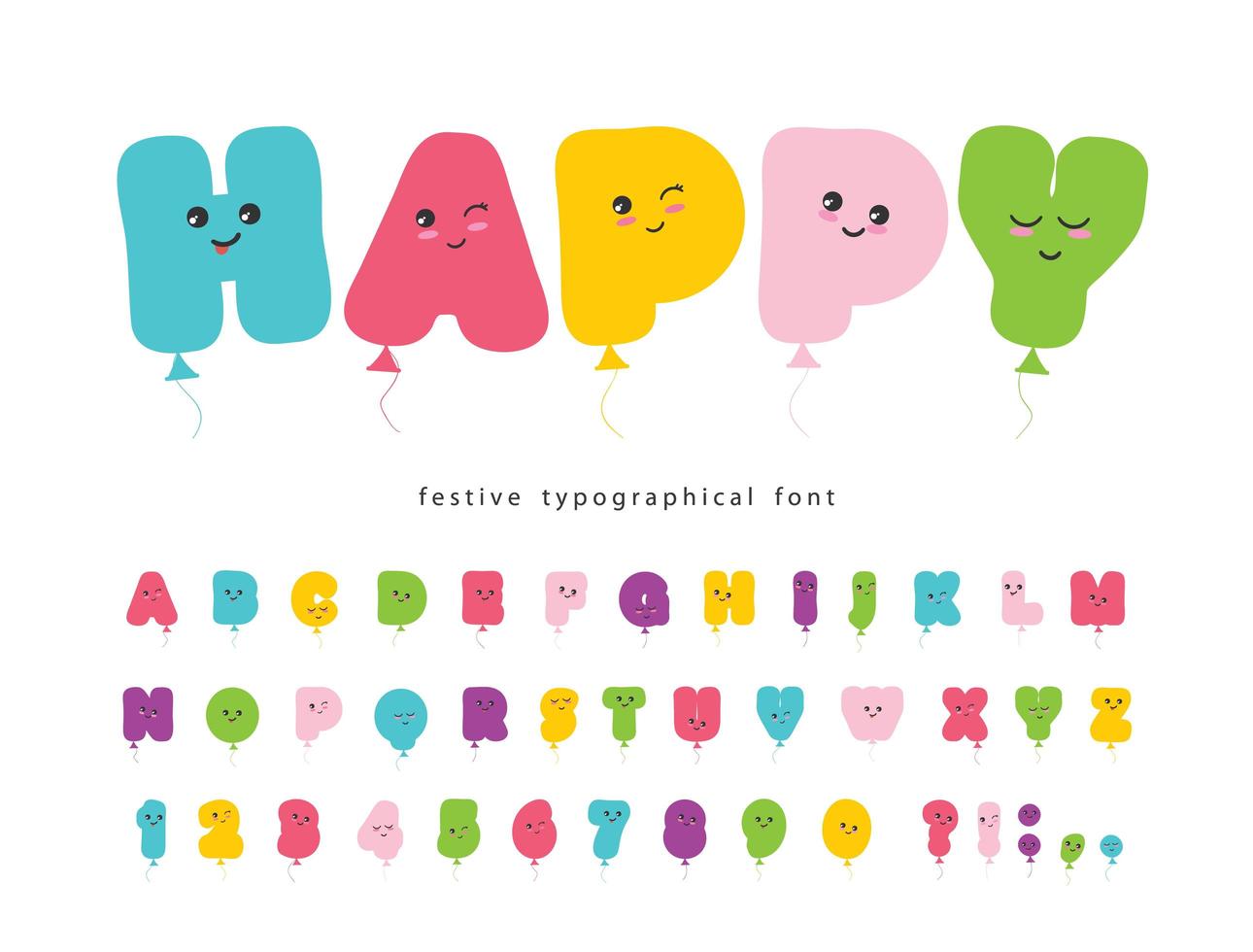 Kawaii colorful ABC letters and numbers. vector