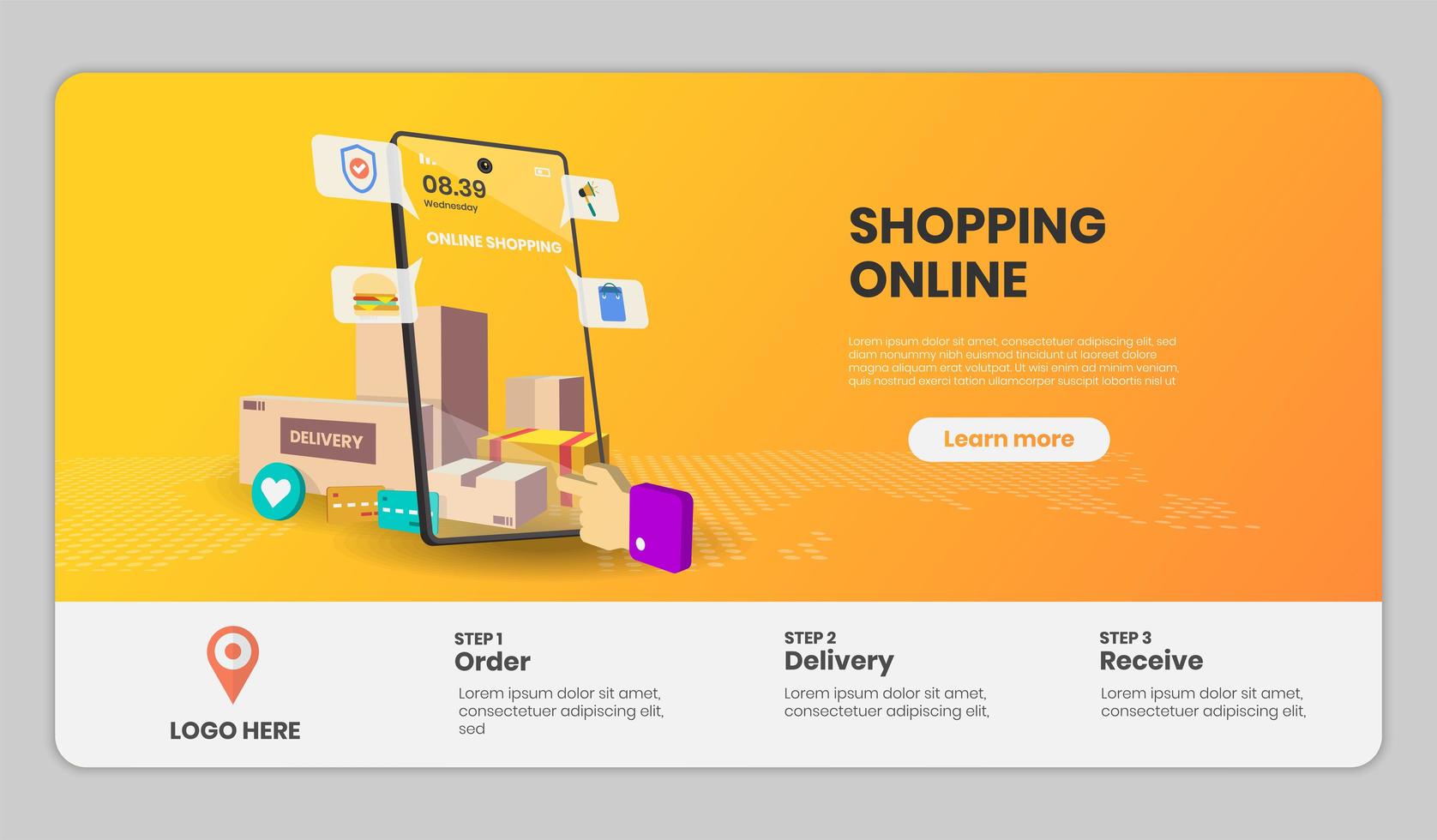 Online shopping website templates with smartphone  vector