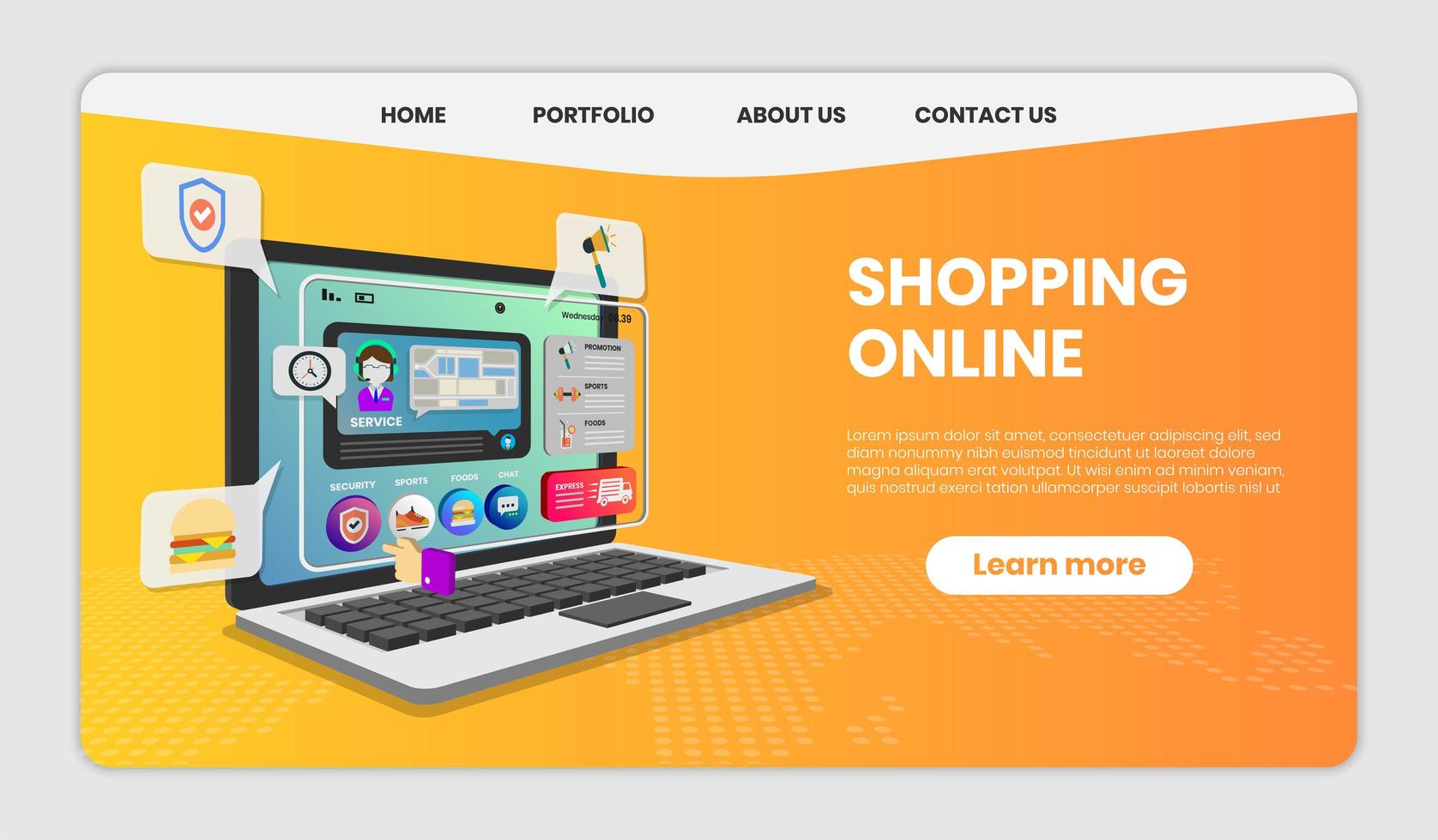 Online Shopping Website Template with Laptop  vector